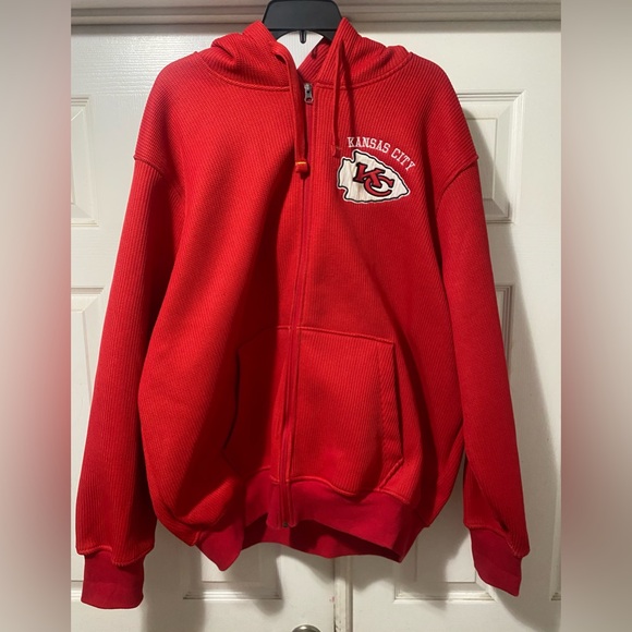 NFL Kansas City ChiefsHoodie jacket Mens 2XL Red zip up Sherpa Lined Waffle